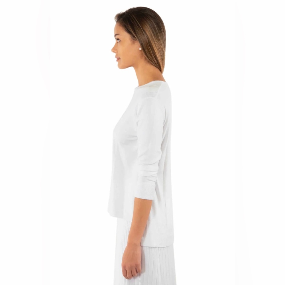 Gretchen Scott Sneak a Peek Sweater White High Low Knit Top Size Small - Picture 3 of 10
